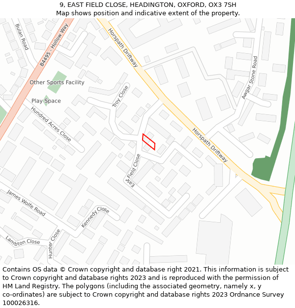 9, EAST FIELD CLOSE, HEADINGTON, OXFORD, OX3 7SH: Location map and indicative extent of plot