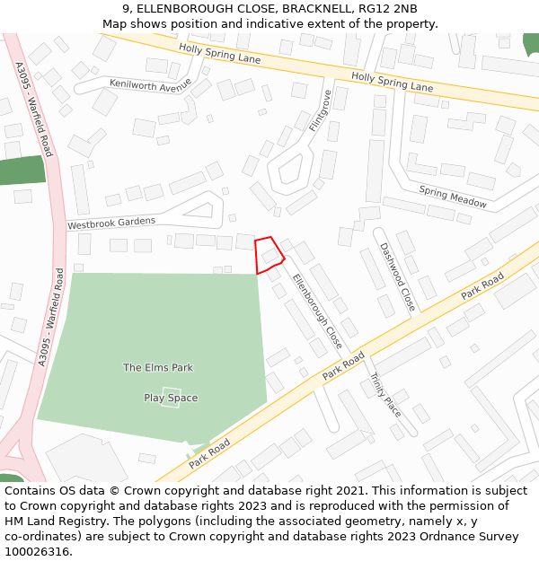 9, ELLENBOROUGH CLOSE, BRACKNELL, RG12 2NB: Location map and indicative extent of plot