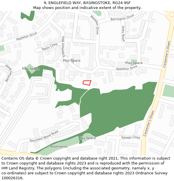 9, ENGLEFIELD WAY, BASINGSTOKE, RG24 9SF: Location map and indicative extent of plot