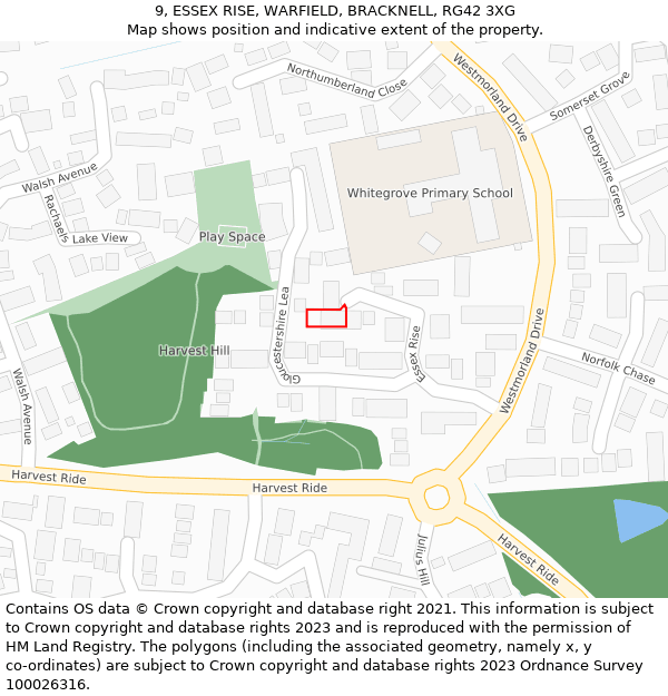 9, ESSEX RISE, WARFIELD, BRACKNELL, RG42 3XG: Location map and indicative extent of plot