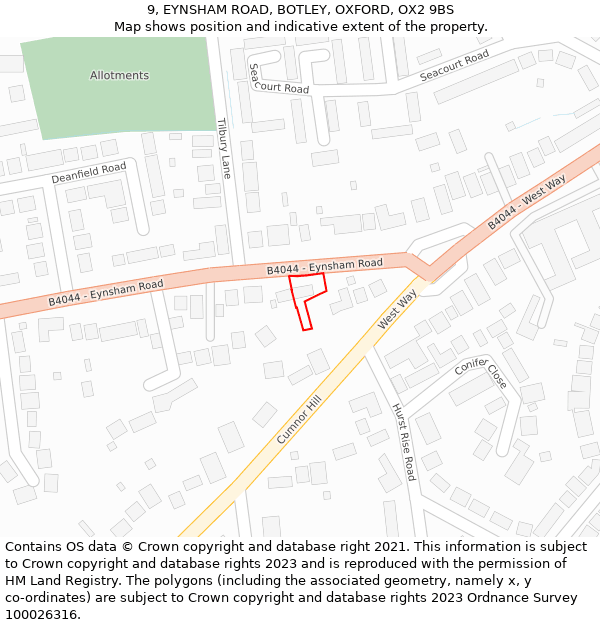 9, EYNSHAM ROAD, BOTLEY, OXFORD, OX2 9BS: Location map and indicative extent of plot