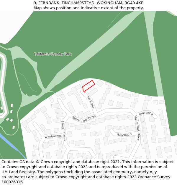 9, FERNBANK, FINCHAMPSTEAD, WOKINGHAM, RG40 4XB: Location map and indicative extent of plot