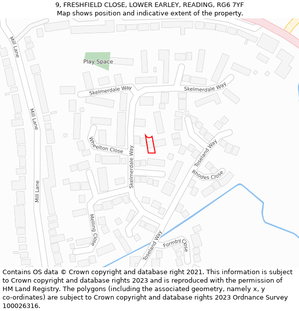 9, FRESHFIELD CLOSE, LOWER EARLEY, READING, RG6 7YF: Location map and indicative extent of plot