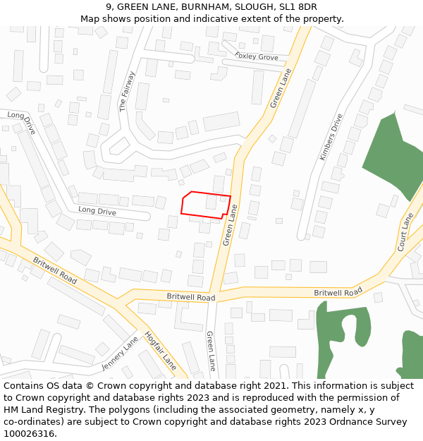 9, GREEN LANE, BURNHAM, SLOUGH, SL1 8DR: Location map and indicative extent of plot