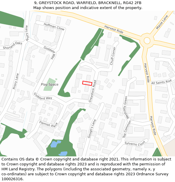 9, GREYSTOCK ROAD, WARFIELD, BRACKNELL, RG42 2FB: Location map and indicative extent of plot