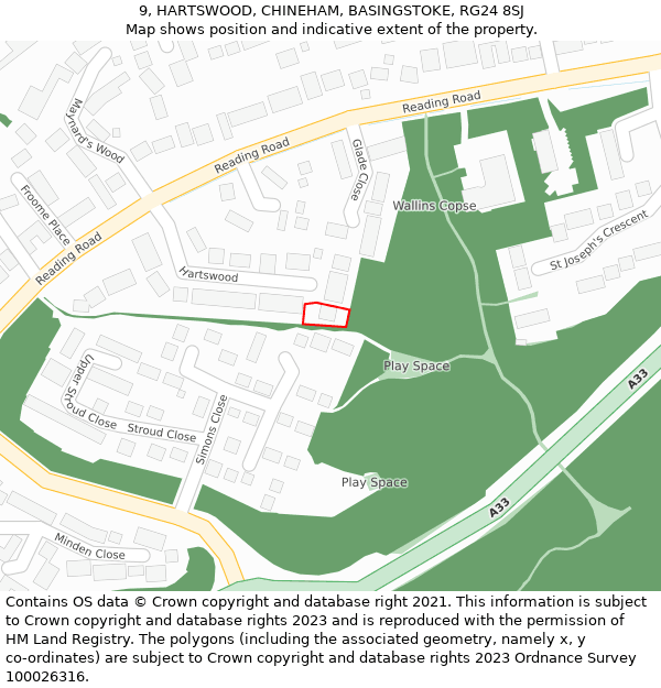 9, HARTSWOOD, CHINEHAM, BASINGSTOKE, RG24 8SJ: Location map and indicative extent of plot