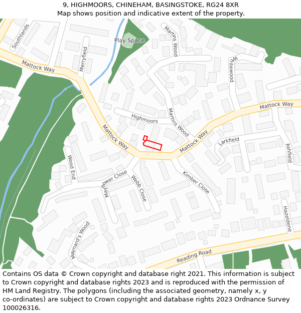 9, HIGHMOORS, CHINEHAM, BASINGSTOKE, RG24 8XR: Location map and indicative extent of plot