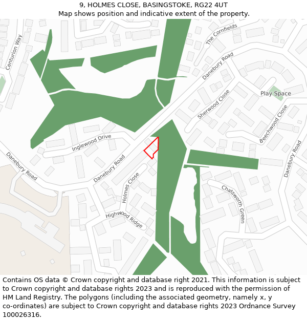 9, HOLMES CLOSE, BASINGSTOKE, RG22 4UT: Location map and indicative extent of plot