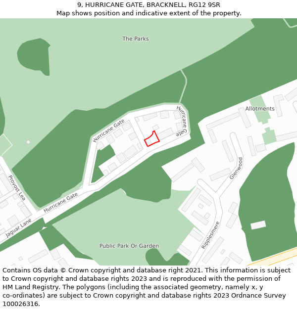 9, HURRICANE GATE, BRACKNELL, RG12 9SR: Location map and indicative extent of plot