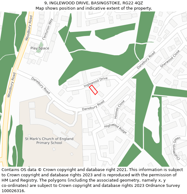 9, INGLEWOOD DRIVE, BASINGSTOKE, RG22 4QZ: Location map and indicative extent of plot