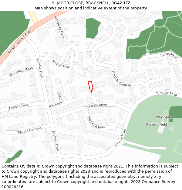 9, JACOB CLOSE, BRACKNELL, RG42 1FZ: Location map and indicative extent of plot