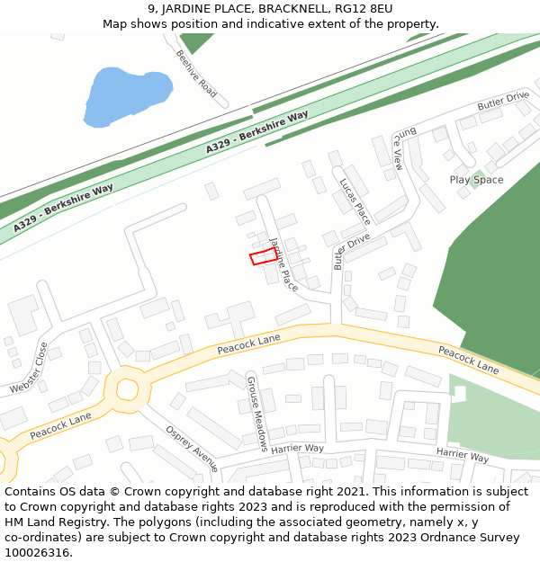 9, JARDINE PLACE, BRACKNELL, RG12 8EU: Location map and indicative extent of plot