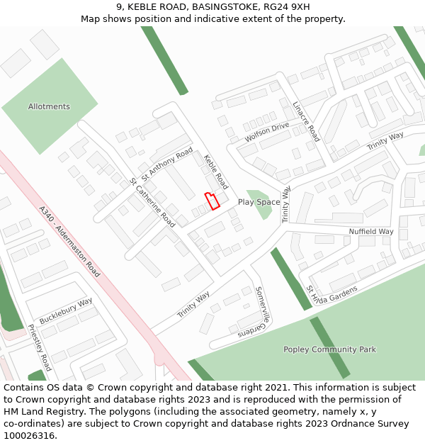 9, KEBLE ROAD, BASINGSTOKE, RG24 9XH: Location map and indicative extent of plot