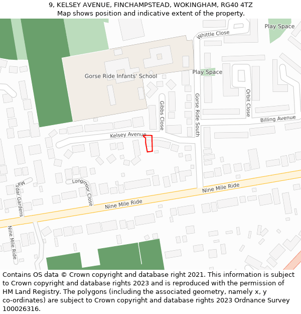 9, KELSEY AVENUE, FINCHAMPSTEAD, WOKINGHAM, RG40 4TZ: Location map and indicative extent of plot