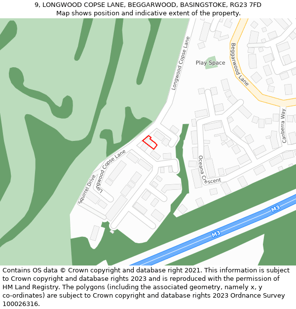 9, LONGWOOD COPSE LANE, BEGGARWOOD, BASINGSTOKE, RG23 7FD: Location map and indicative extent of plot