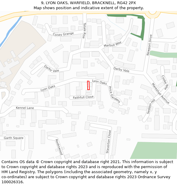 9, LYON OAKS, WARFIELD, BRACKNELL, RG42 2PX: Location map and indicative extent of plot