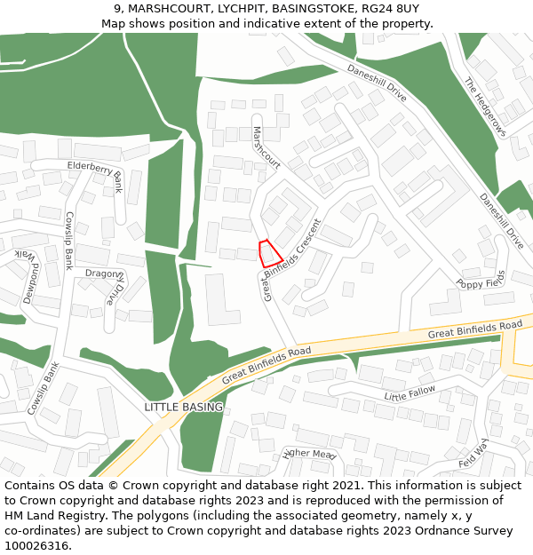 9, MARSHCOURT, LYCHPIT, BASINGSTOKE, RG24 8UY: Location map and indicative extent of plot