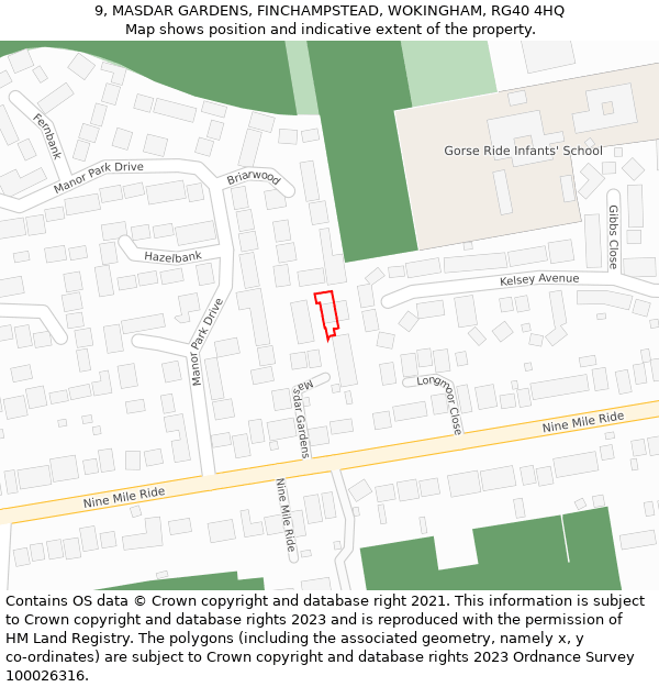 9, MASDAR GARDENS, FINCHAMPSTEAD, WOKINGHAM, RG40 4HQ: Location map and indicative extent of plot