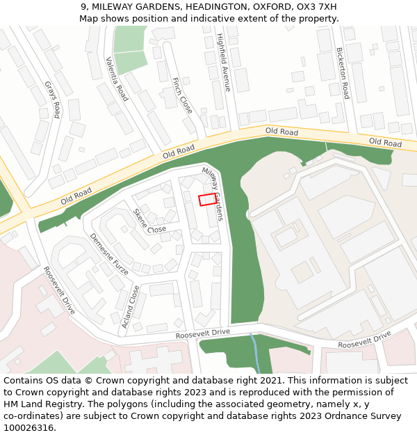 9, MILEWAY GARDENS, HEADINGTON, OXFORD, OX3 7XH: Location map and indicative extent of plot