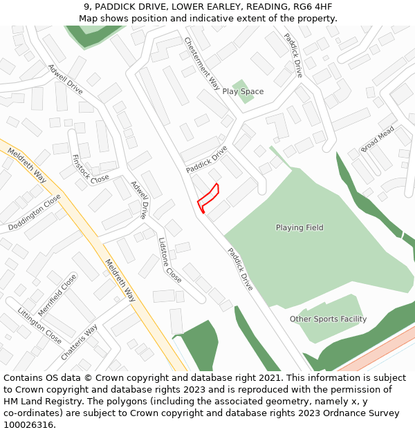 9, PADDICK DRIVE, LOWER EARLEY, READING, RG6 4HF: Location map and indicative extent of plot