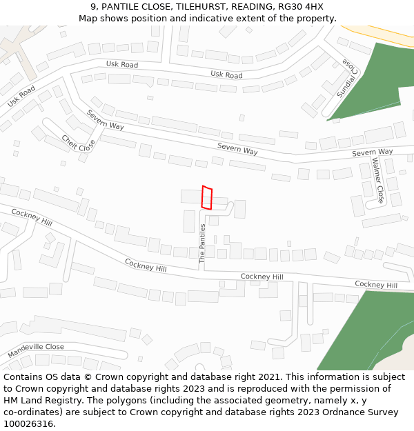 9, PANTILE CLOSE, TILEHURST, READING, RG30 4HX: Location map and indicative extent of plot