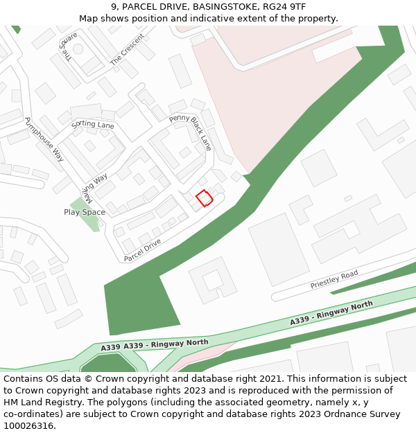 9, PARCEL DRIVE, BASINGSTOKE, RG24 9TF: Location map and indicative extent of plot