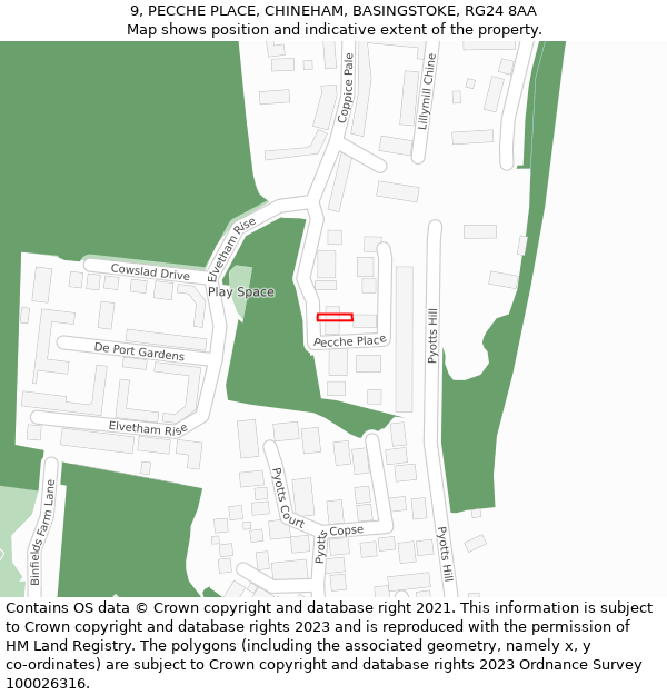 9, PECCHE PLACE, CHINEHAM, BASINGSTOKE, RG24 8AA: Location map and indicative extent of plot