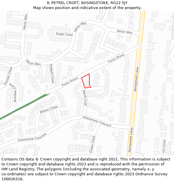 9, PETREL CROFT, BASINGSTOKE, RG22 5JY: Location map and indicative extent of plot