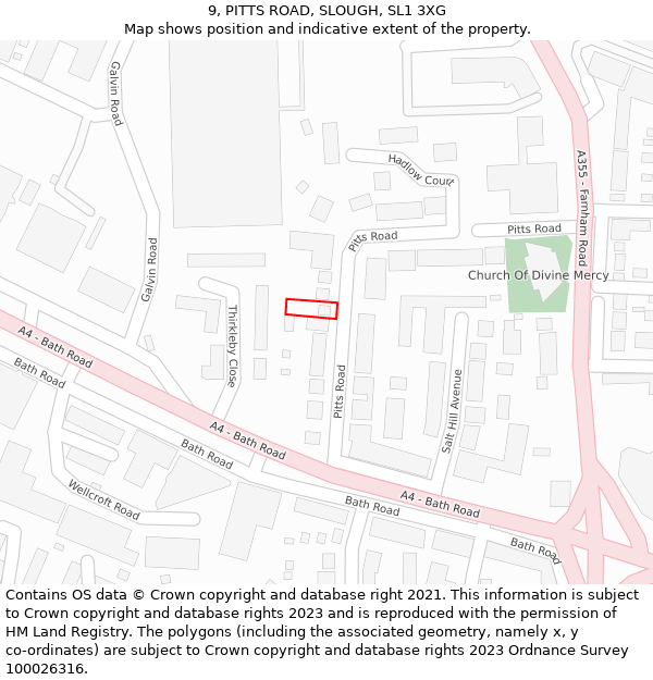 9, PITTS ROAD, SLOUGH, SL1 3XG: Location map and indicative extent of plot