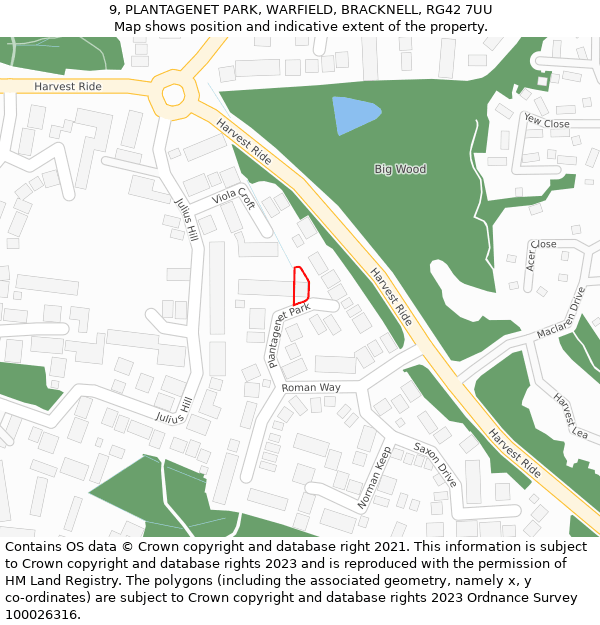 9, PLANTAGENET PARK, WARFIELD, BRACKNELL, RG42 7UU: Location map and indicative extent of plot
