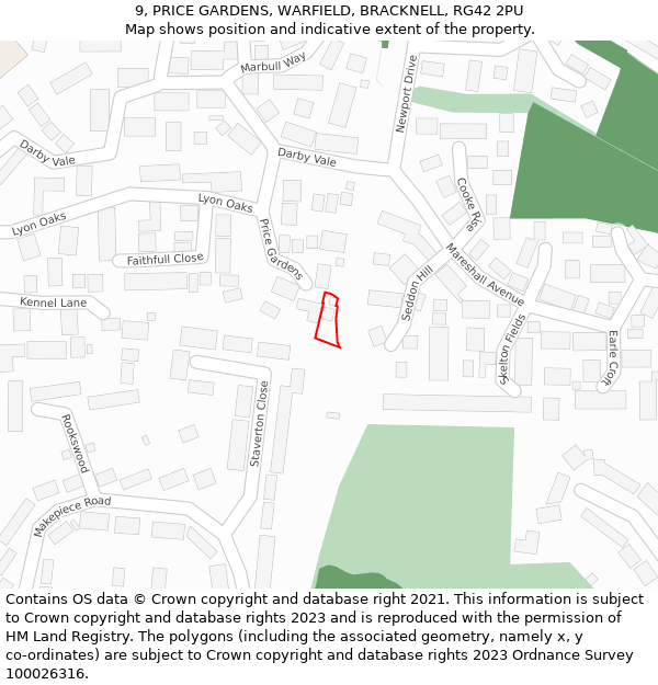 9, PRICE GARDENS, WARFIELD, BRACKNELL, RG42 2PU: Location map and indicative extent of plot