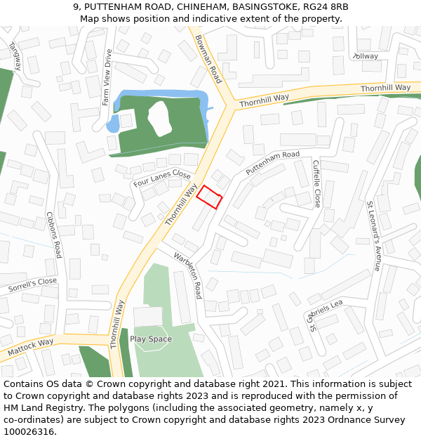 9, PUTTENHAM ROAD, CHINEHAM, BASINGSTOKE, RG24 8RB: Location map and indicative extent of plot