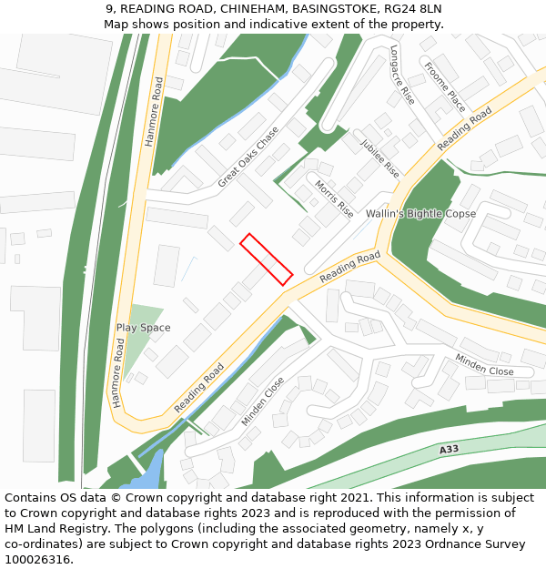 9, READING ROAD, CHINEHAM, BASINGSTOKE, RG24 8LN: Location map and indicative extent of plot