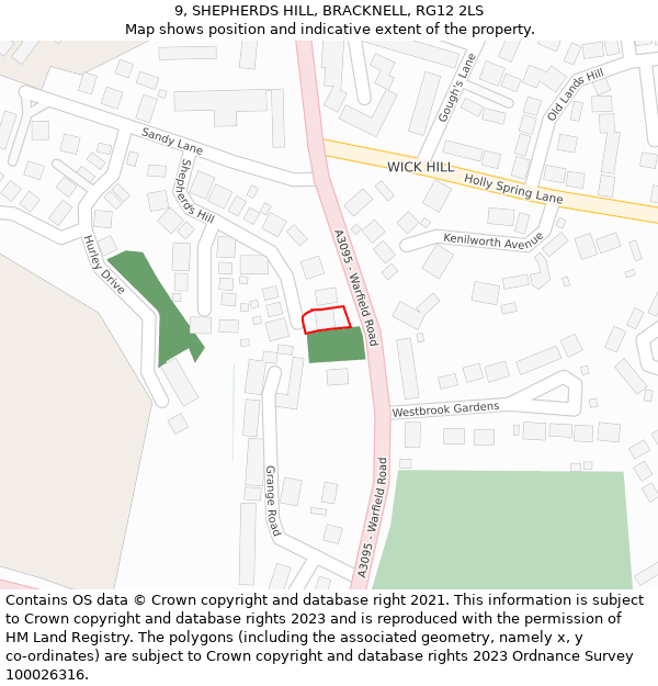 9, SHEPHERDS HILL, BRACKNELL, RG12 2LS: Location map and indicative extent of plot