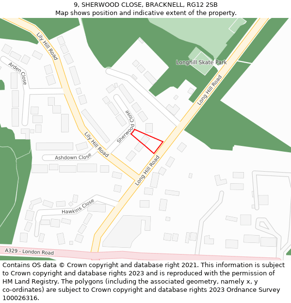 9, SHERWOOD CLOSE, BRACKNELL, RG12 2SB: Location map and indicative extent of plot