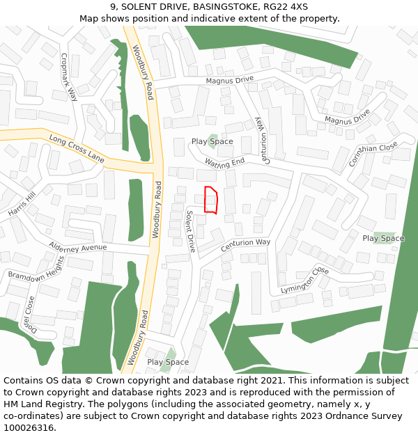 9, SOLENT DRIVE, BASINGSTOKE, RG22 4XS: Location map and indicative extent of plot