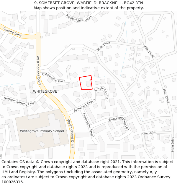 9, SOMERSET GROVE, WARFIELD, BRACKNELL, RG42 3TN: Location map and indicative extent of plot