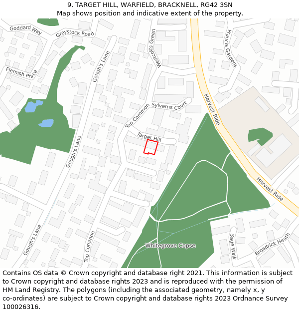 9, TARGET HILL, WARFIELD, BRACKNELL, RG42 3SN: Location map and indicative extent of plot