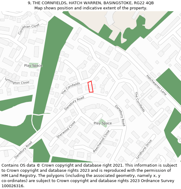 9, THE CORNFIELDS, HATCH WARREN, BASINGSTOKE, RG22 4QB: Location map and indicative extent of plot