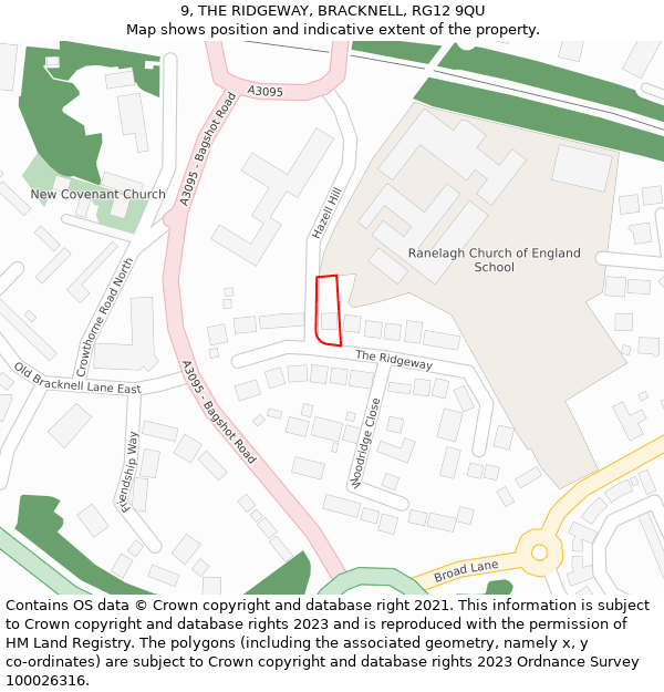 9, THE RIDGEWAY, BRACKNELL, RG12 9QU: Location map and indicative extent of plot