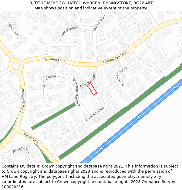 9, TITHE MEADOW, HATCH WARREN, BASINGSTOKE, RG22 4RT: Location map and indicative extent of plot