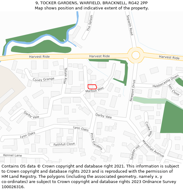 9, TOCKER GARDENS, WARFIELD, BRACKNELL, RG42 2PP: Location map and indicative extent of plot