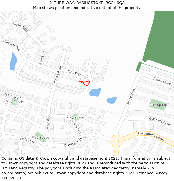 9, TUBB WAY, BASINGSTOKE, RG24 9QA: Location map and indicative extent of plot