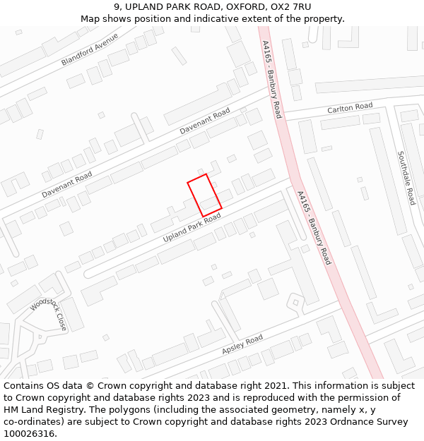 9, UPLAND PARK ROAD, OXFORD, OX2 7RU: Location map and indicative extent of plot