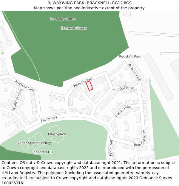 9, WAXWING PARK, BRACKNELL, RG12 8GS: Location map and indicative extent of plot