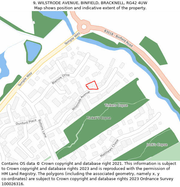 9, WILSTRODE AVENUE, BINFIELD, BRACKNELL, RG42 4UW: Location map and indicative extent of plot