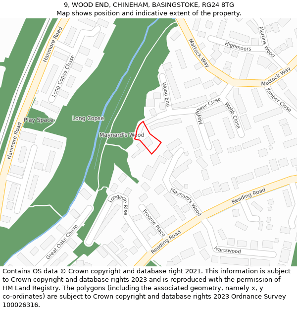 9, WOOD END, CHINEHAM, BASINGSTOKE, RG24 8TG: Location map and indicative extent of plot