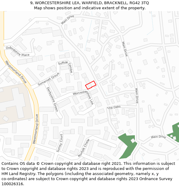 9, WORCESTERSHIRE LEA, WARFIELD, BRACKNELL, RG42 3TQ: Location map and indicative extent of plot