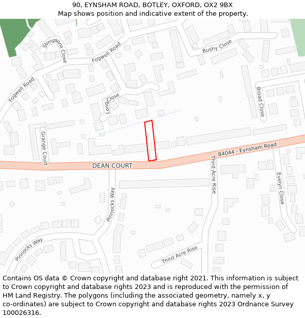 90, EYNSHAM ROAD, BOTLEY, OXFORD, OX2 9BX: Location map and indicative extent of plot