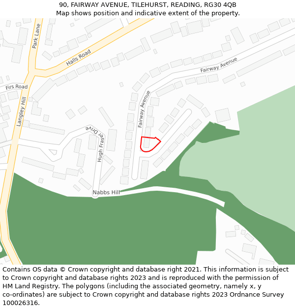90, FAIRWAY AVENUE, TILEHURST, READING, RG30 4QB: Location map and indicative extent of plot